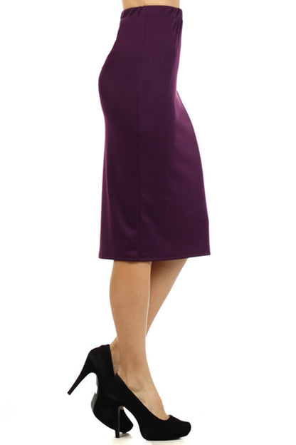 Women's Plus Size High Waist Casual Lightweight Solid Pencil Midi Skirt