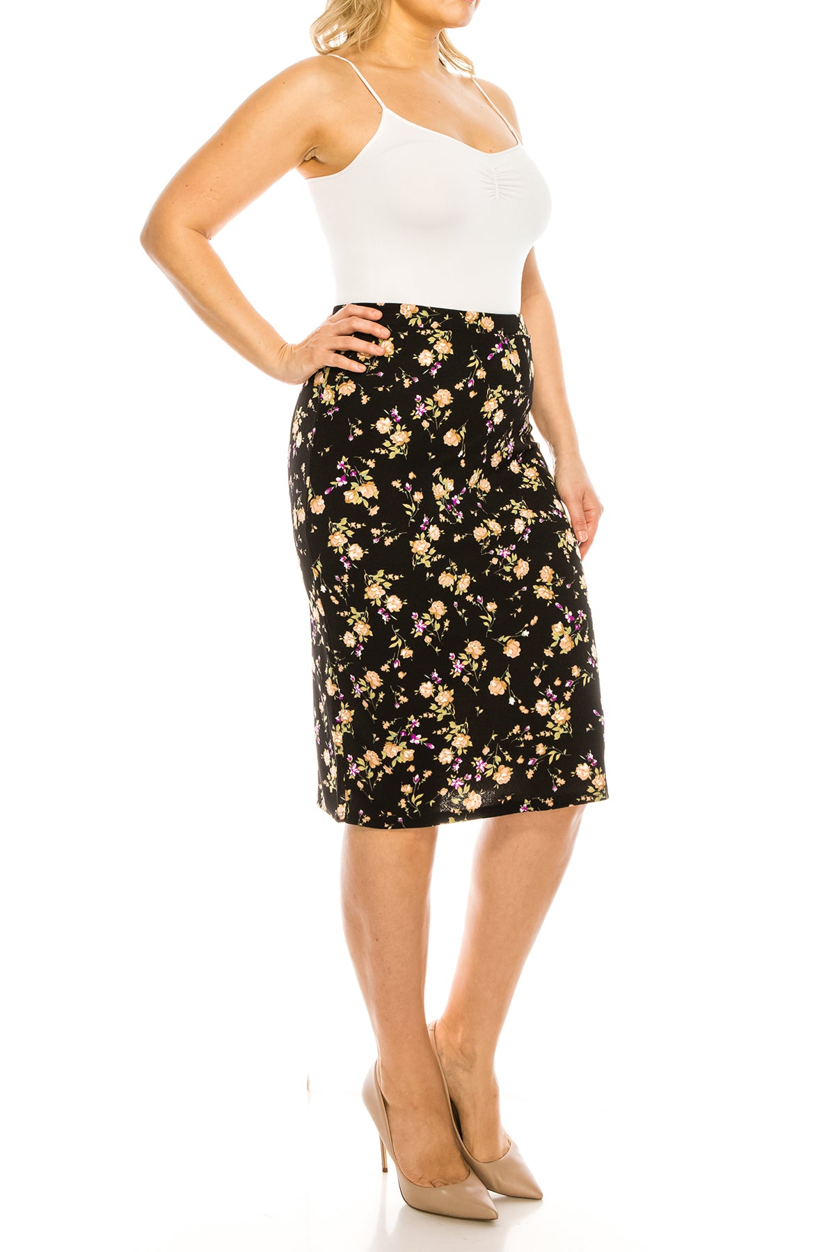 Women's Plus Size Casual Pull On High Waist Printed Midi Pencil Skirt