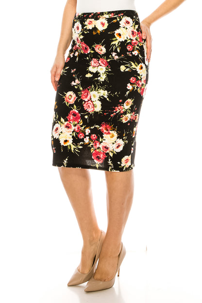 Women's Plus size Floral Print Knee Length Pencil Skirt Fitted style