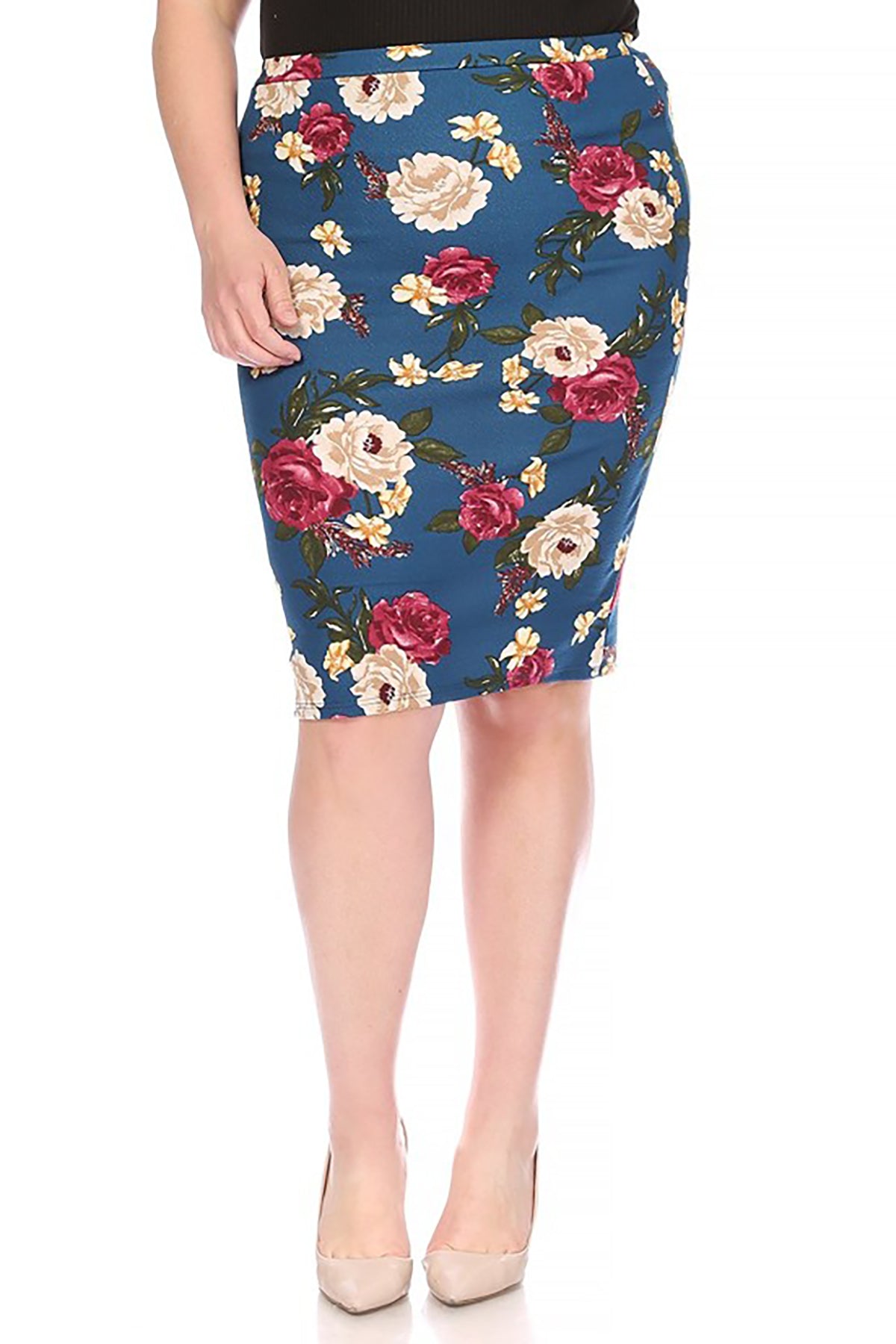 Women's Plus size Floral Print Knee Length Pencil Skirt Fitted style