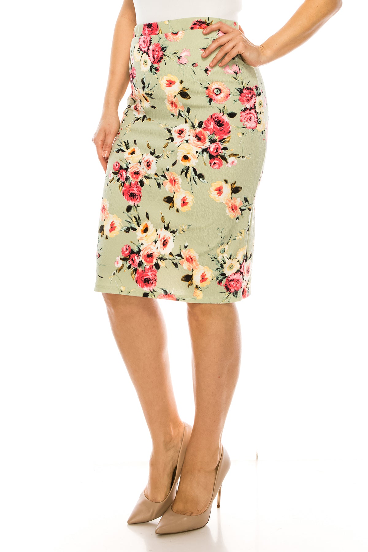 Women's Plus size Floral Print Knee Length Pencil Skirt Fitted style