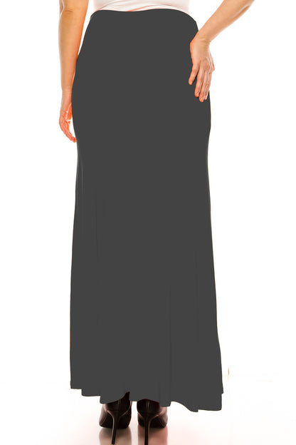 Women's Plus Size Casual Solid High Waisted A -line Maxi Skirt with an elastic Waistband