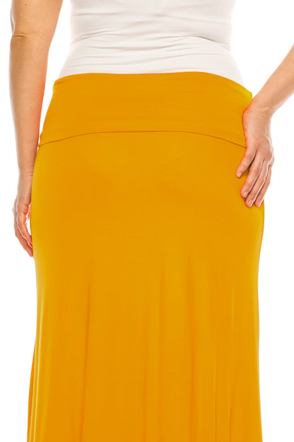 Women's Plus Size Casual Solid High Waisted A -line Maxi Skirt with an elastic Waistband - FashionJOA