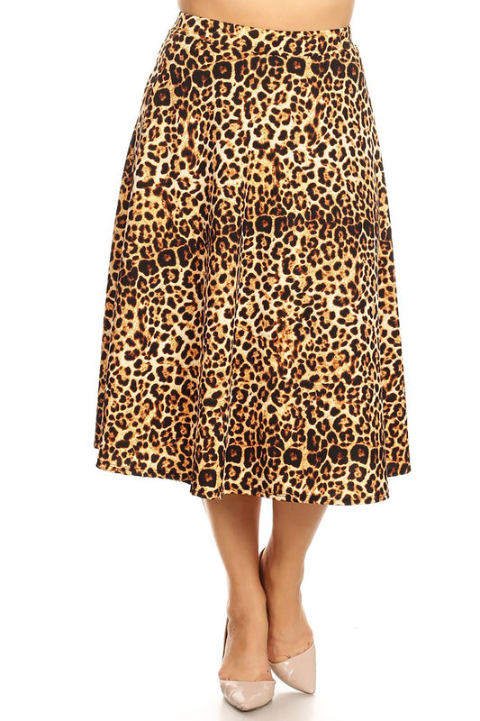 Women's Plus Size High Elastic Waist A-line Multi-Colored Printed Flared Midi Skirts