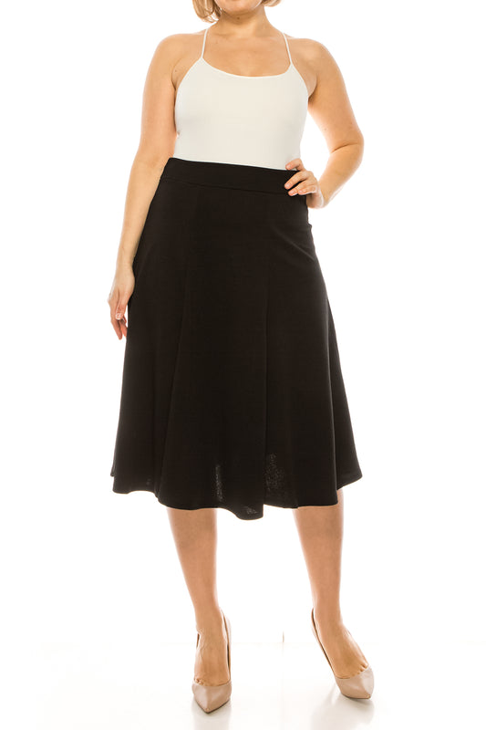 Women's Plus Size Classic Solid Flared Lightweight Midi A-line Skirt