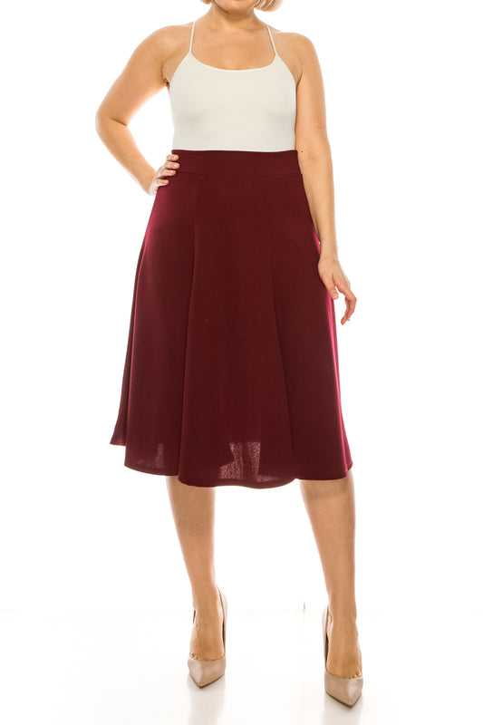 Women's Plus Size Classic Solid Flared Lightweight Midi A-line Skirt
