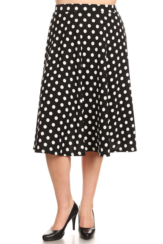 Women's Plus Size A-Line Casual Flared Elastic Band Polka Dot Midi Skirt