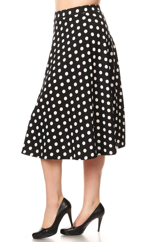 Women's Plus Size A-Line Casual Flared Elastic Band Polka Dot Midi Skirt