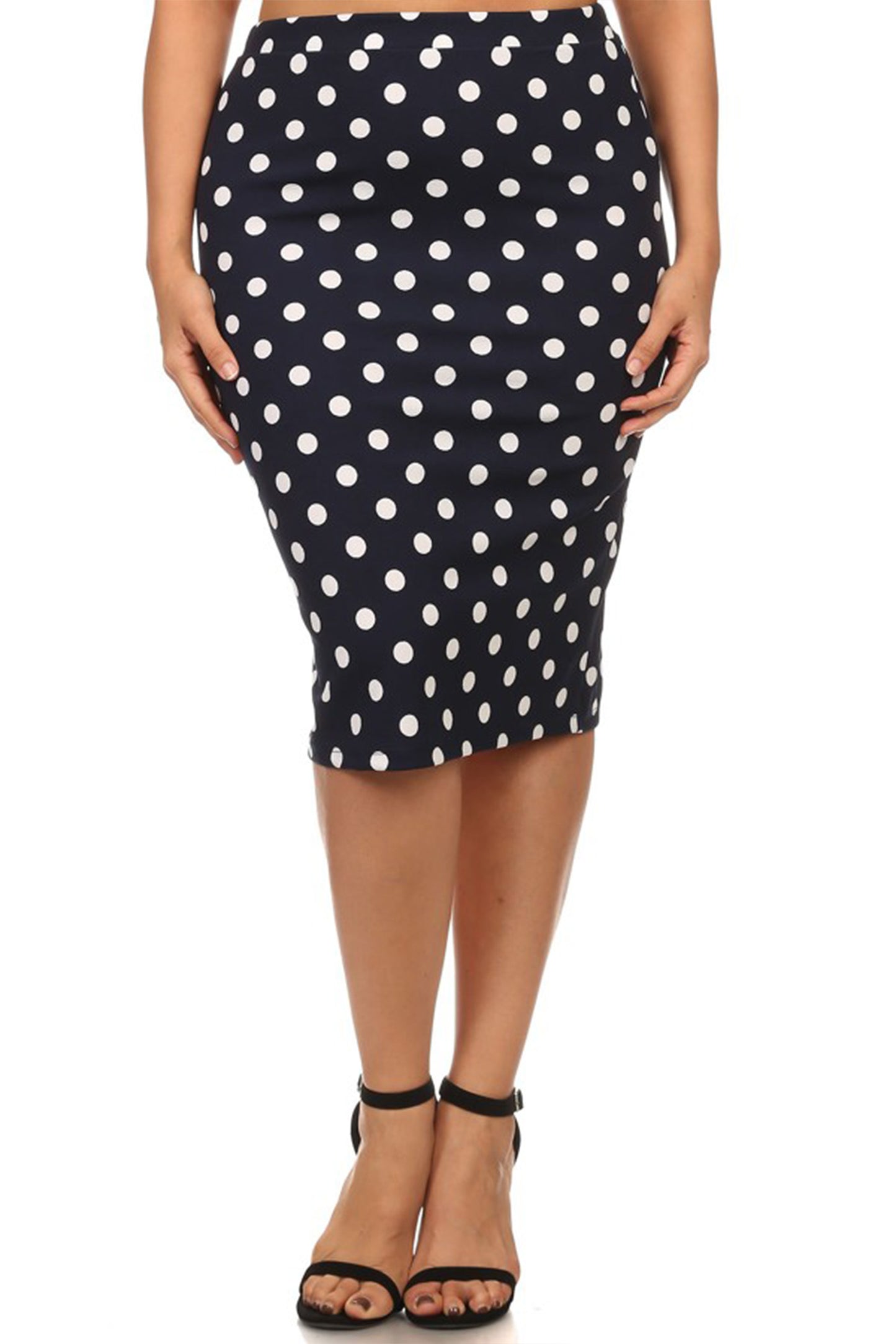 Women's Plus Size Polka Dot Elastic Waistband Stretch Pencil Midi Skirt