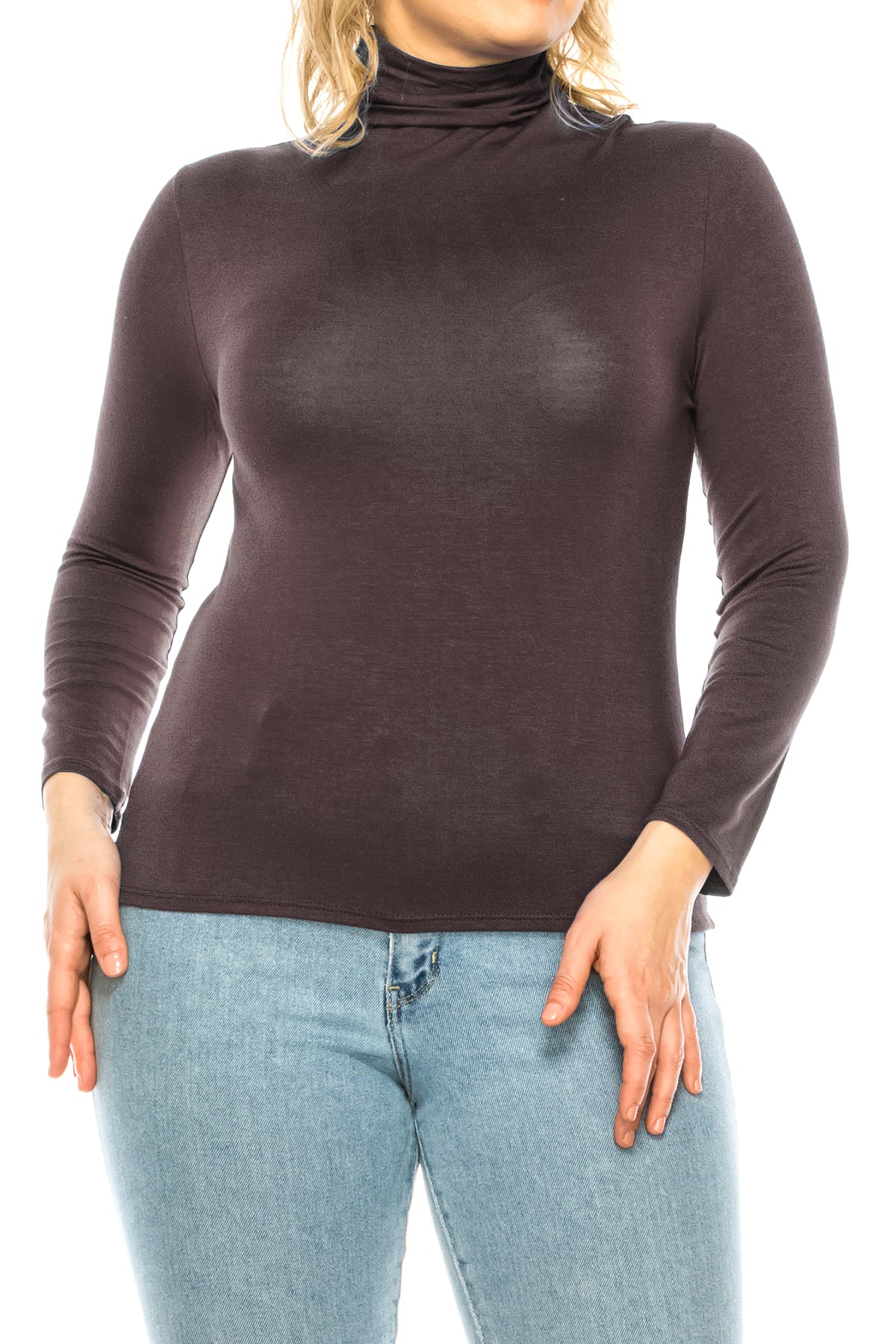 Women's Plus Size Casual Fitted Long Sleeve Solid Turtleneck Sweater Tops Shirts