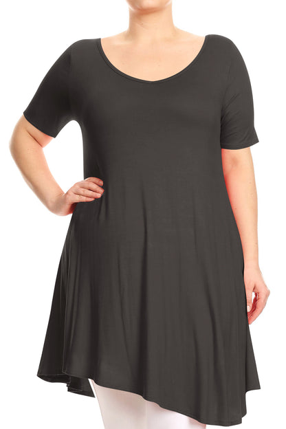 Women's Plus Size Casual A-Line Short Sleeves V-Neck Solid Relaxed Fit Tunic Tee Top