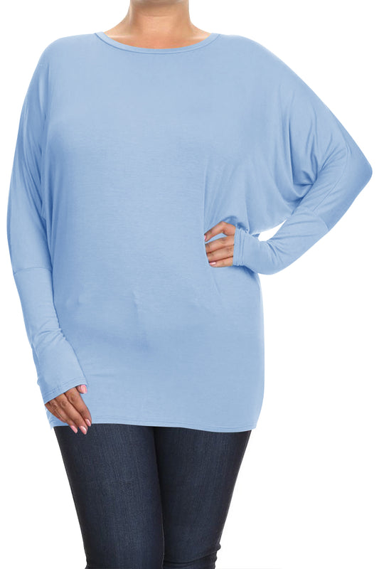 Women's Plus Size Casual Dolman Sleeve Solid T-Shirt Top
