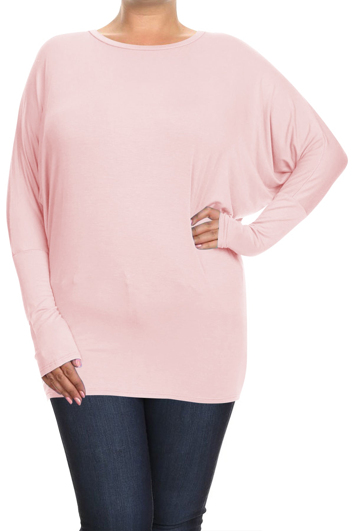 Women's Plus Size Casual Dolman Sleeve Solid T-Shirt Top