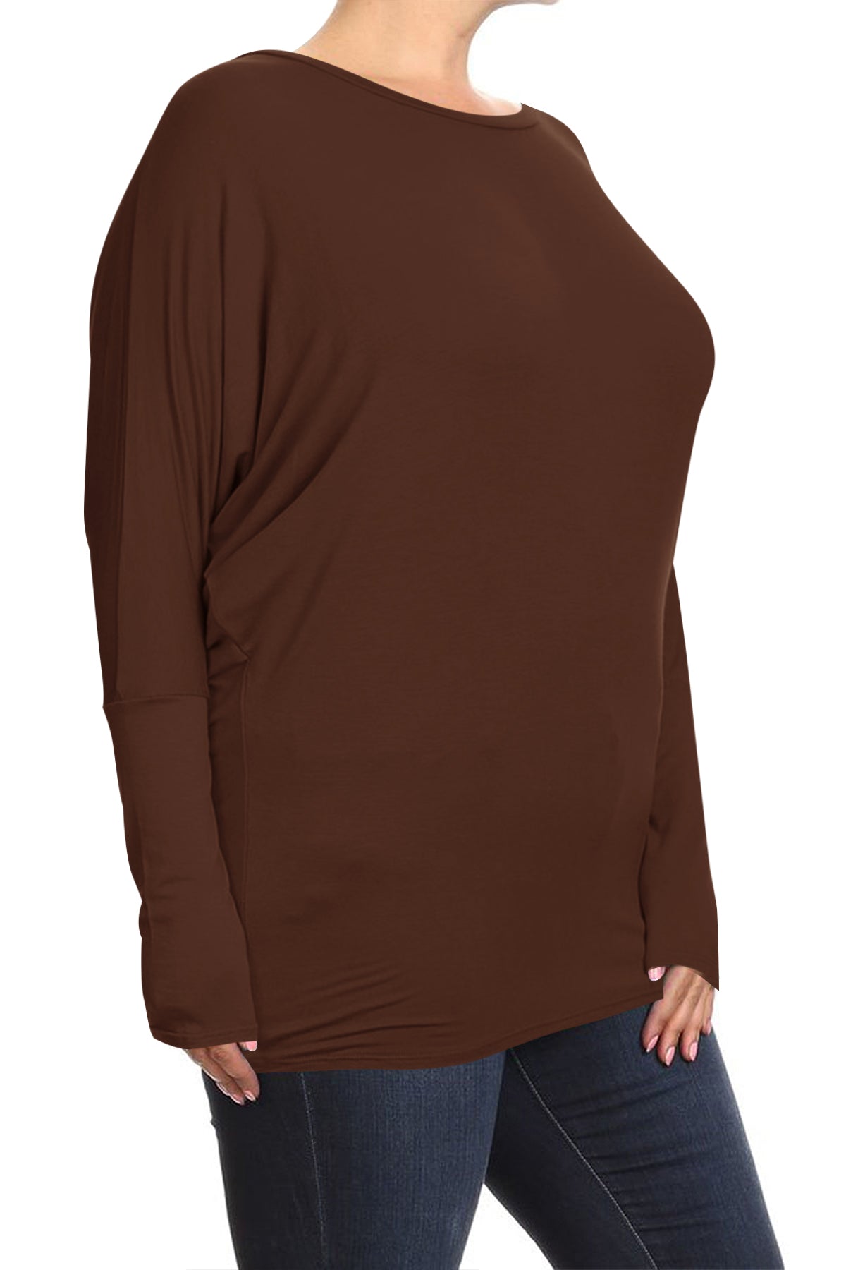 Women's Plus Size Casual Dolman Sleeve Solid T-Shirt Top