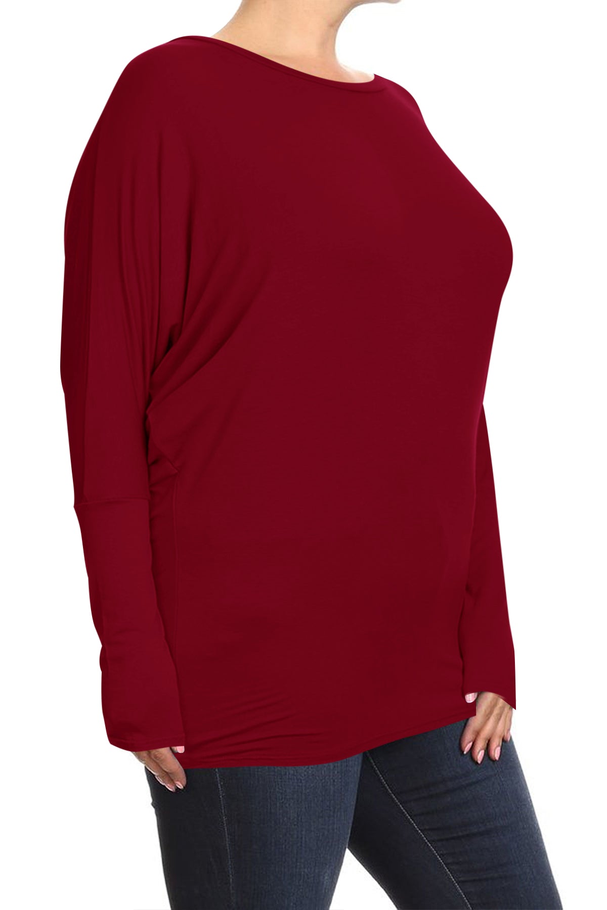 Women's Plus Size Casual Dolman Sleeve Solid T-Shirt Top