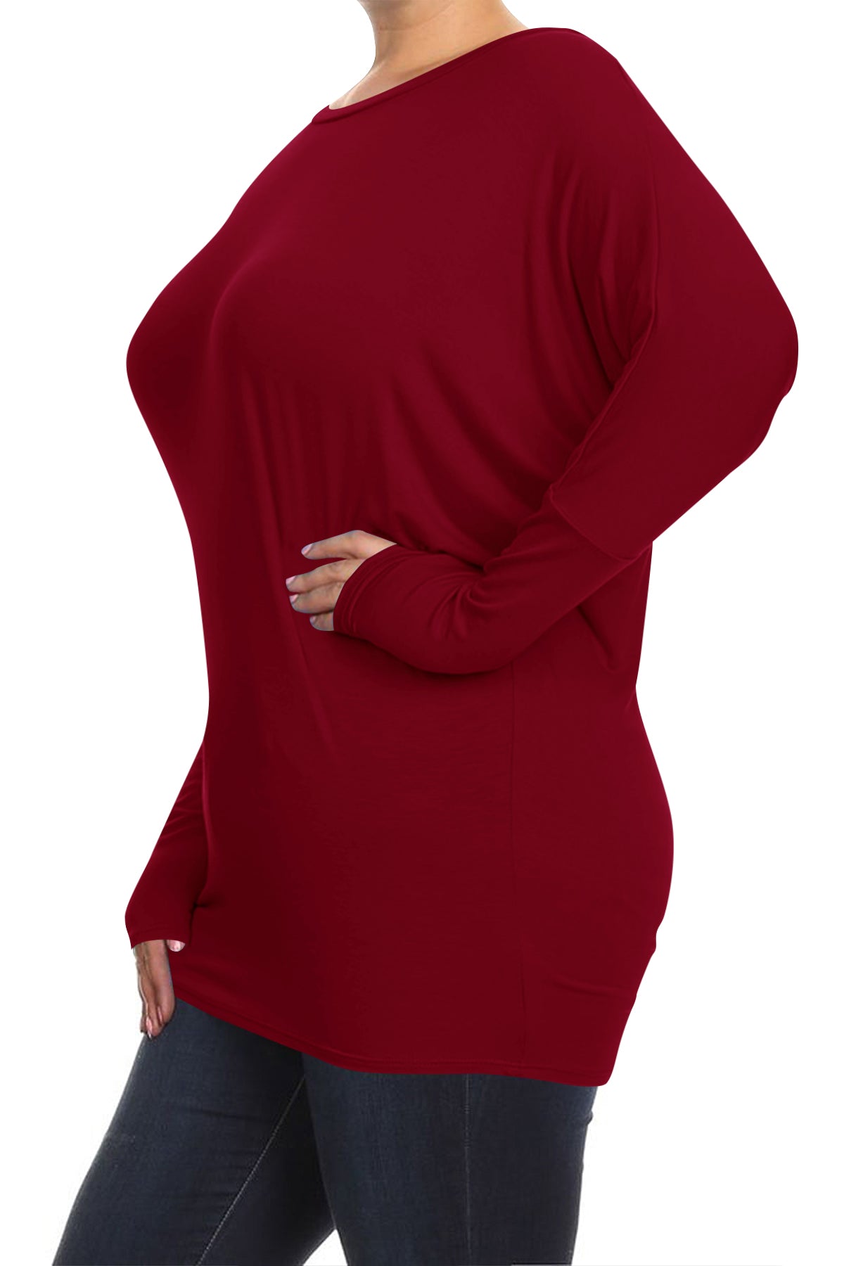 Women's Plus Size Casual Dolman Sleeve Solid T-Shirt Top