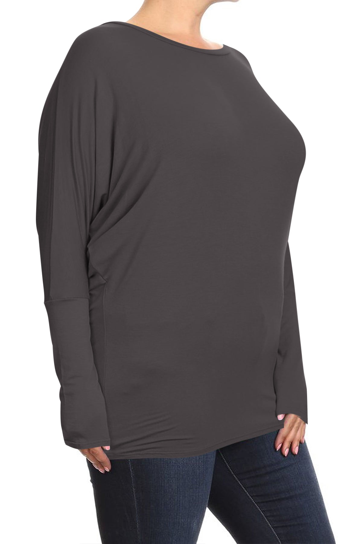 Women's Plus Size Casual Dolman Sleeve Solid T-Shirt Top