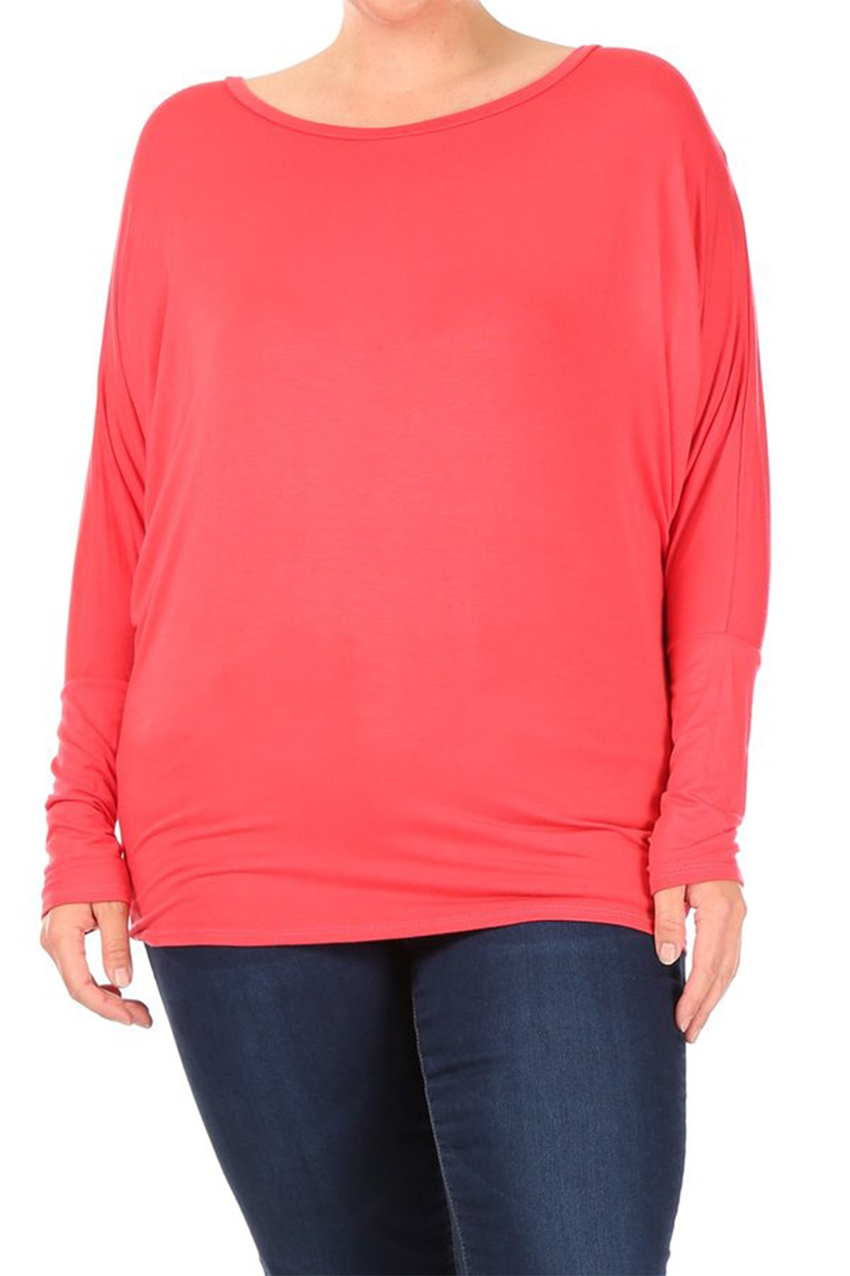 Women's Plus Size Casual Dolman Sleeve Solid T-Shirt Top