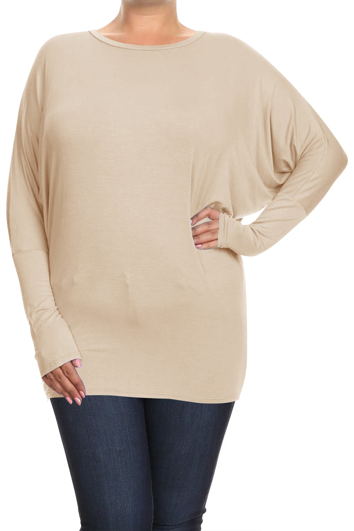 Women's Plus Size Casual Dolman Sleeve Solid T-Shirt Top