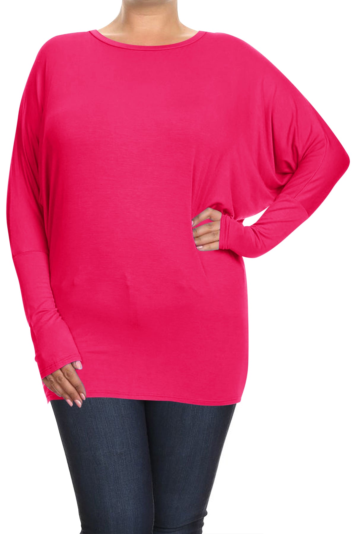 Women's Plus Size Casual Dolman Sleeve Solid T-Shirt Top