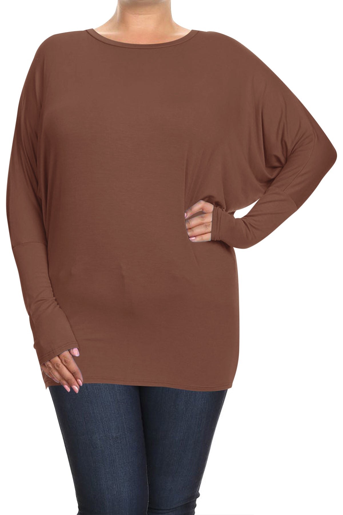 Women's Plus Size Casual Dolman Sleeve Solid T-Shirt Top