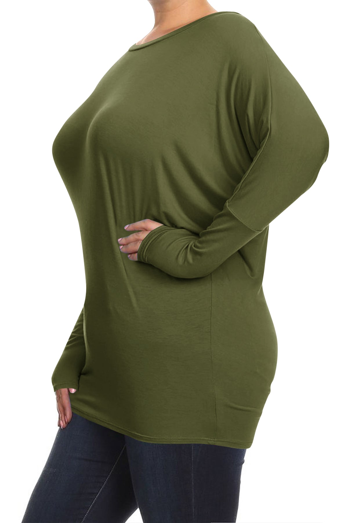 Women's Plus Size Casual Dolman Sleeve Solid T-Shirt Top