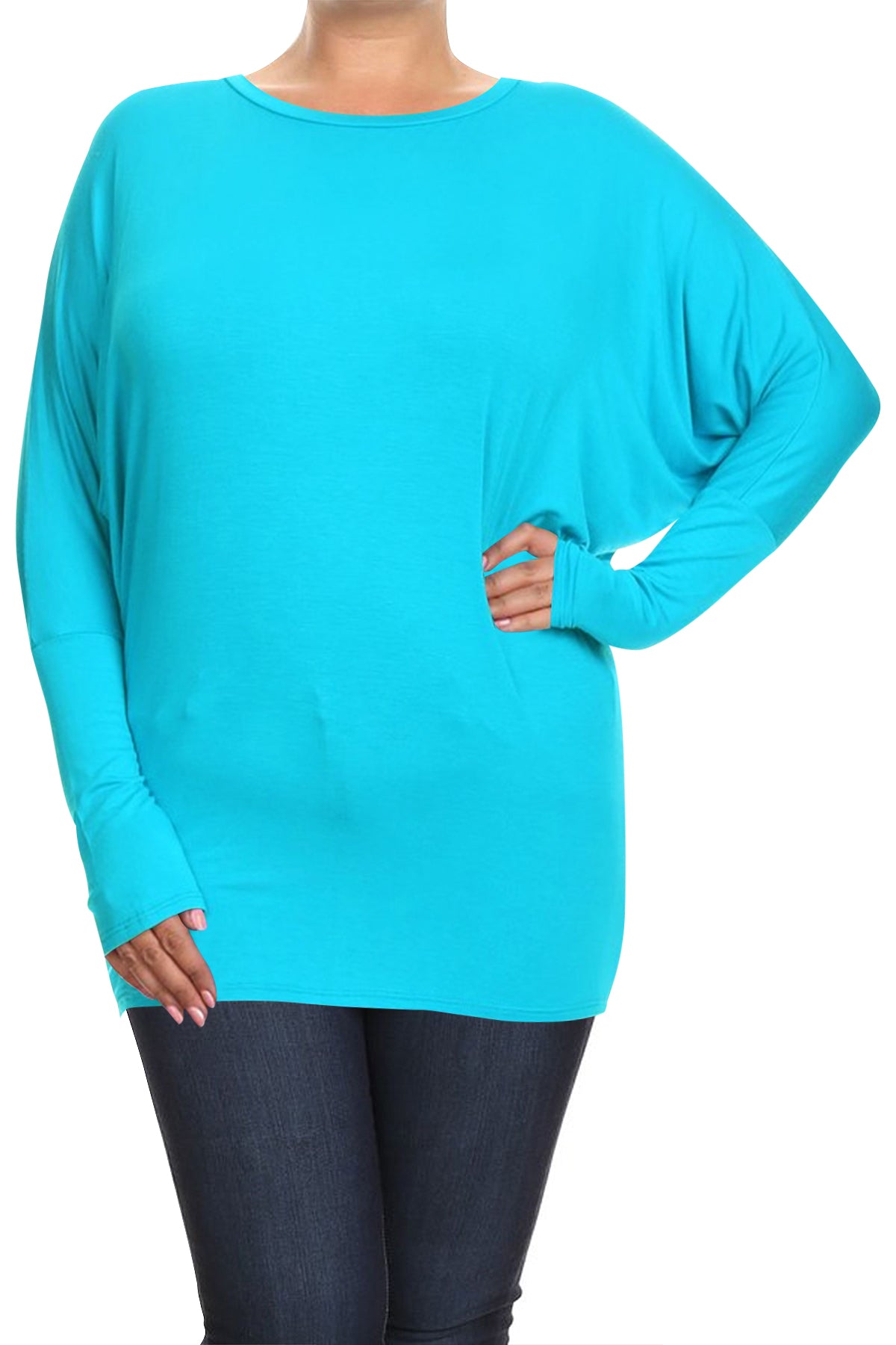 Women's Plus Size Casual Dolman Sleeve Solid T-Shirt Top