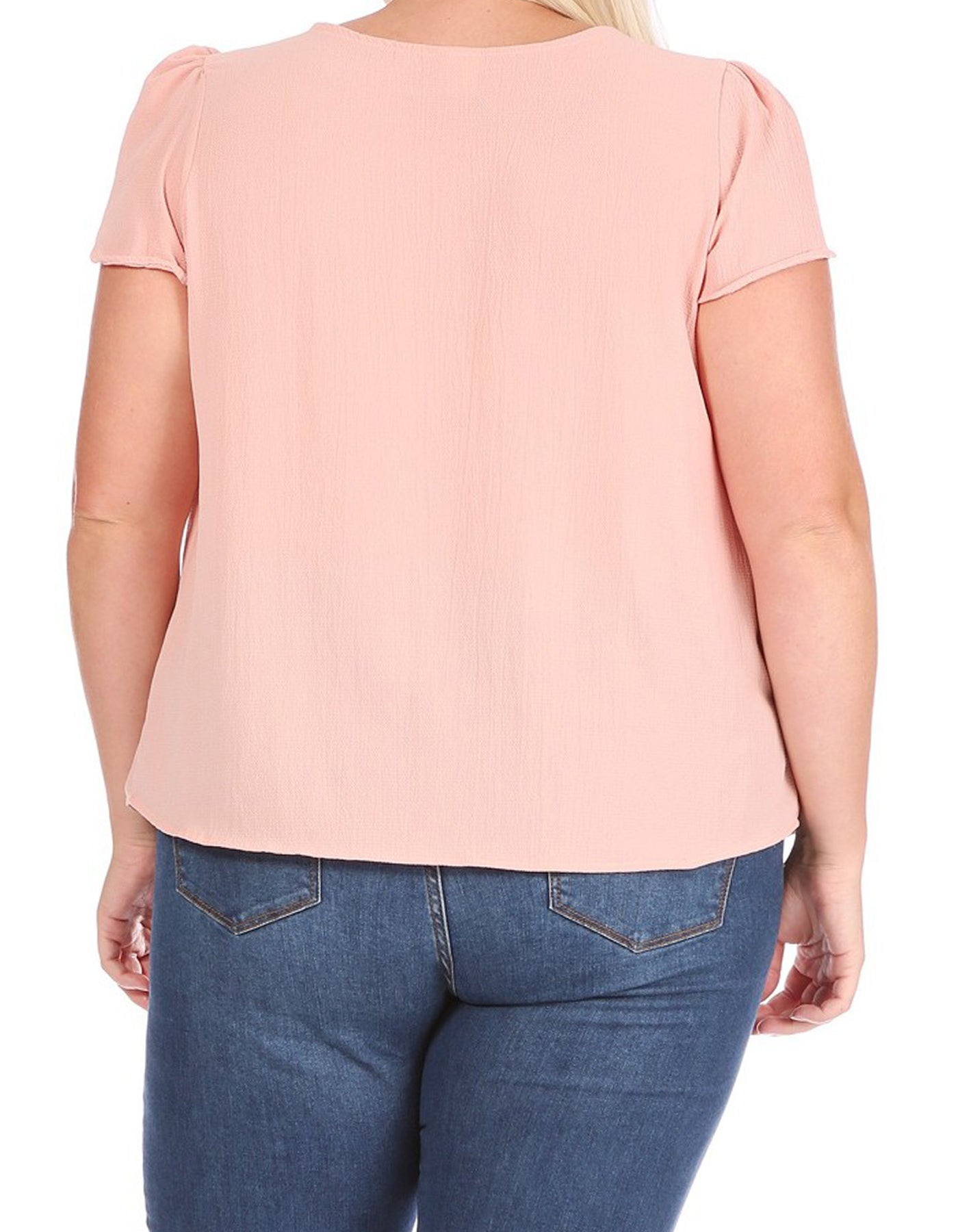 Women's Plus Size Casual Solid Pleated Front Petal Cap Sleeve Round Neck Tee Blouse Top