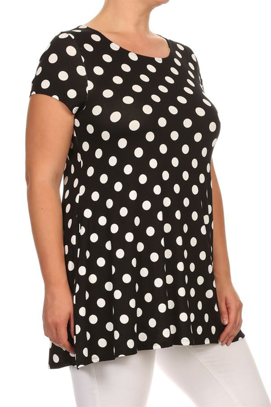 Women's Plus Size Side Pockets Polka Dot Short Sleeves Relaxed Tunic Top