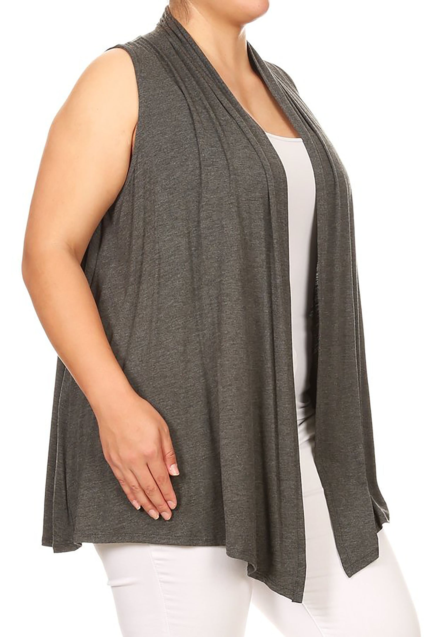 Women's Plus Size Open Front Relexed Fit CasualSleeveless Vest Cardigan