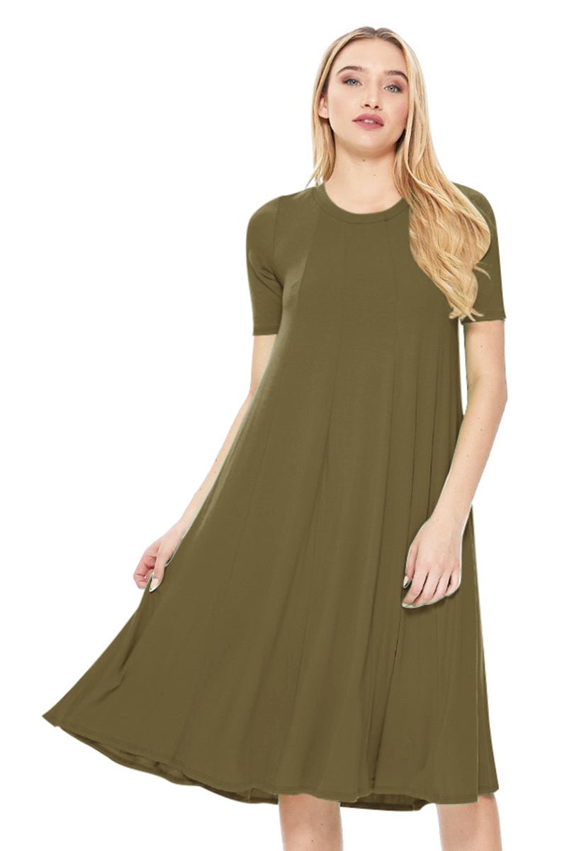 Solid Jersey Knit A-Line Midi Dress – MOA Olive / S-M-L(2-2-2)6PCS