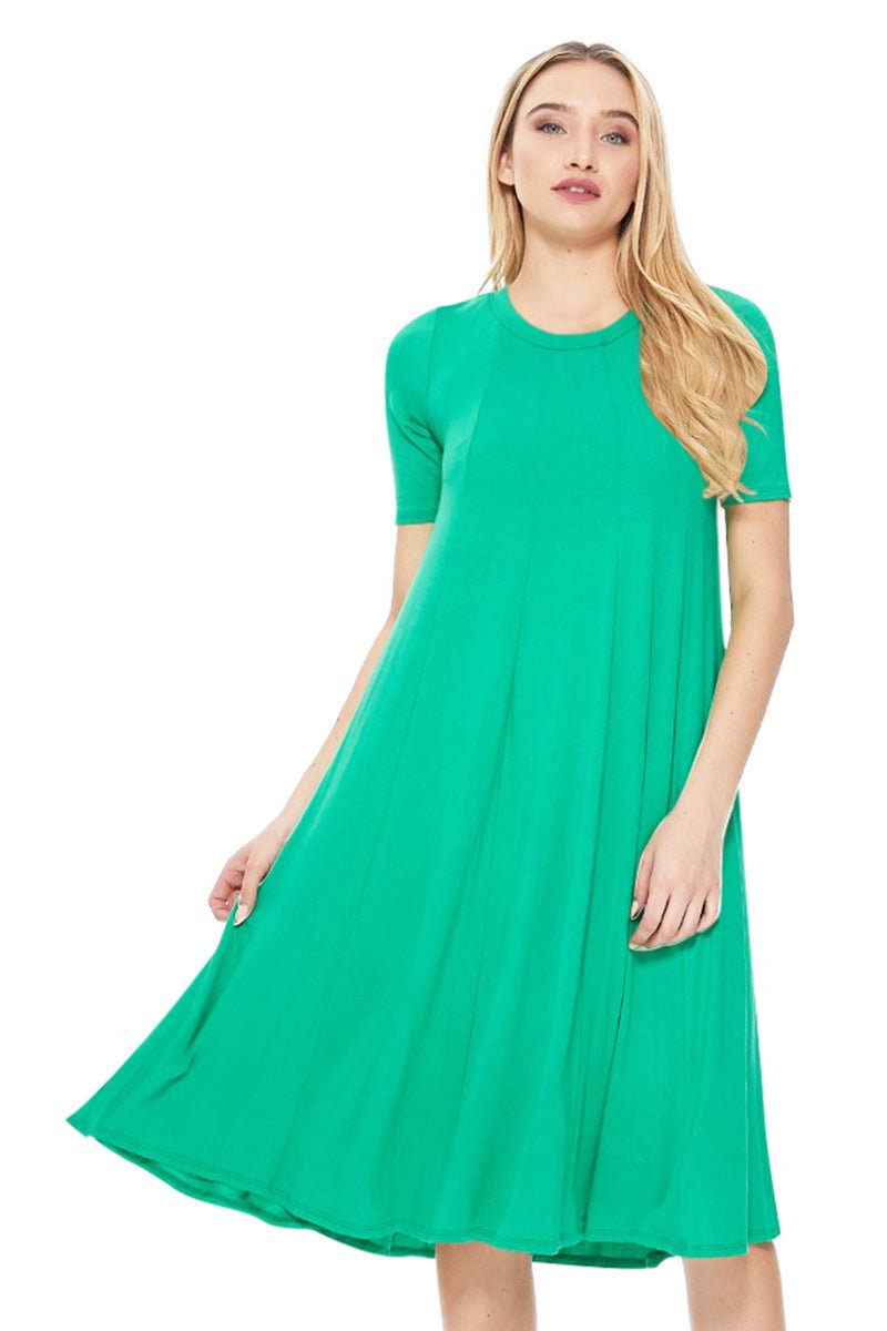 Solid Jersey Knit A-Line Midi Dress – MOA Green / S-M-L(2-2-2)6PCS